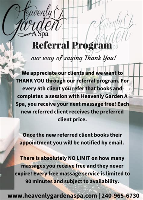 Heavenly Garden A Spa Referral Program Located In Greenbelt Md Massage Therapy Business