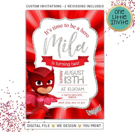 Invitaci N Owlette Cumplea Os De Pj Masks Invitaci N De Etsy M Xico