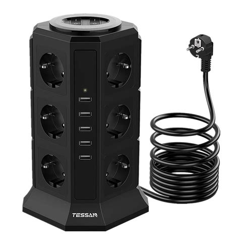 TESSAN Tower Power Strip Multiple Sockets With 12 Outlets 5 USB Ports