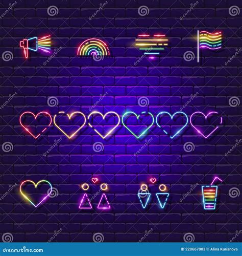 Gay Pride Neon Icon Set Lgbt Neon Signs Gay Pride Concept Vector