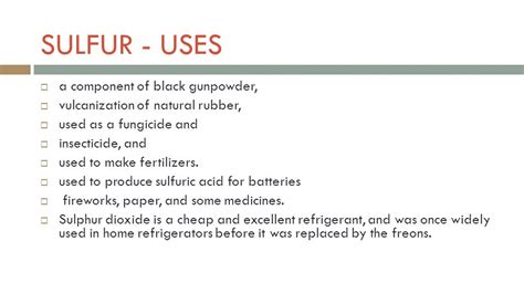 Uses Of Sulphur