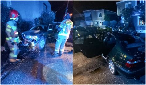 Nocny wypadek na Staszica Auto rozbite na płocie posesji sprawca