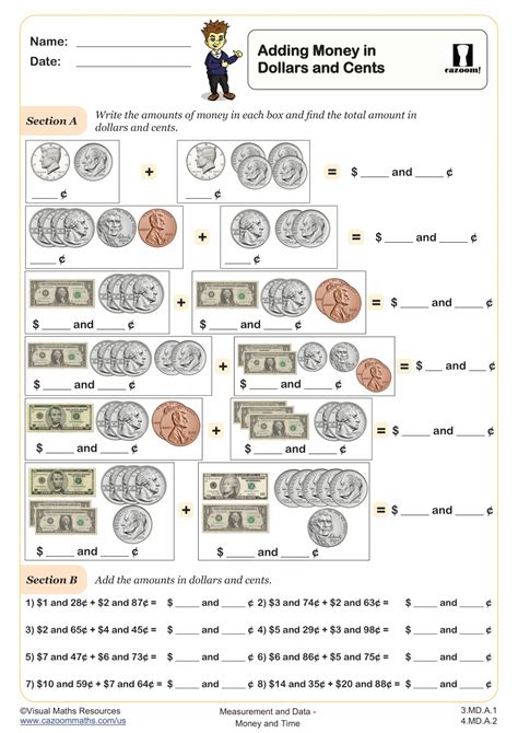 Adding Money In Dollars And Cents Worksheet Fun And Engaging 3rd