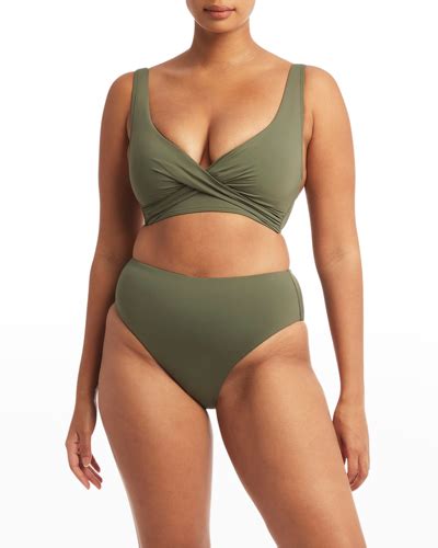 Sea Level Swim Essentials Cross Front Multifit Bra Top In Khaki Modesens