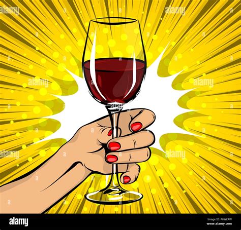 Pop Art Woman Hand Hold Red Wine Glass Vintage Stock Vector Image Art