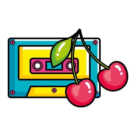 cassette music with cherries pop art style icon 4477500 Vector Art at ...