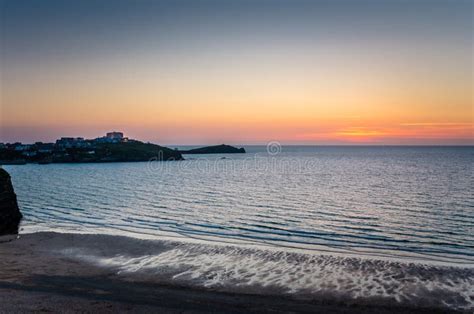 Seascape In Newquay Cornwall At Dusk Stock Image Image Of Newquay