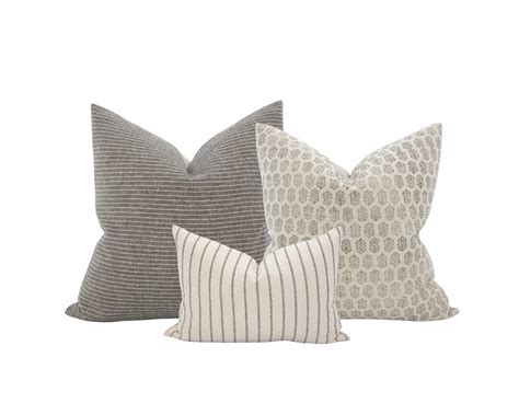 Neutral Grey Pillow Cover Combo Grey Sofa Pillows Neutral Pillow Cover Set Grey Stripe Pillow