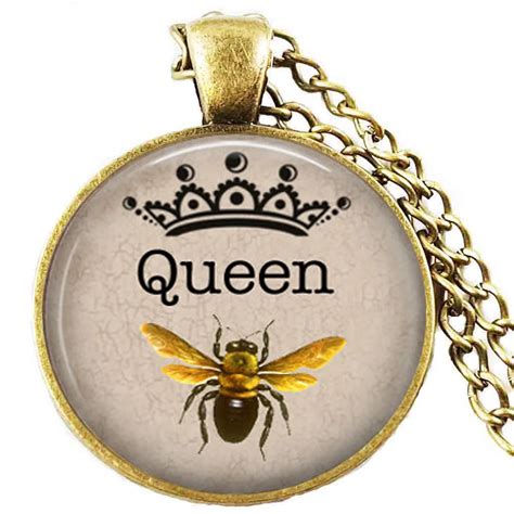 Queen Bee Crown Necklace Antique Bronze Crown Queen Bee Pendant