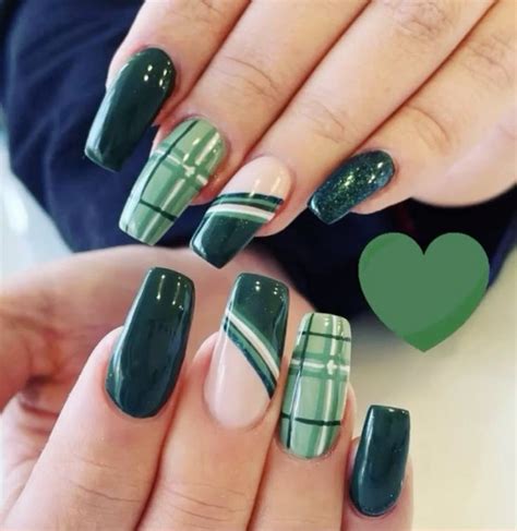 St Patricks Day Nails In 2024 Green Nails Plaid Nails Plaid