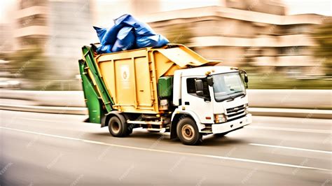 Premium AI Image | Garbage Truck full of trash panning motion blurred ...