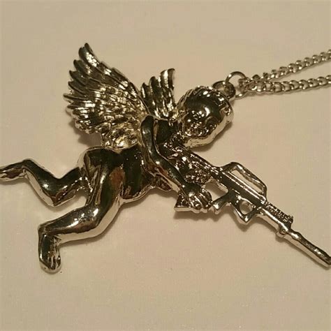 Jewelry New Silver Cherub Angel With Gun Pendant Necklace Poshmark