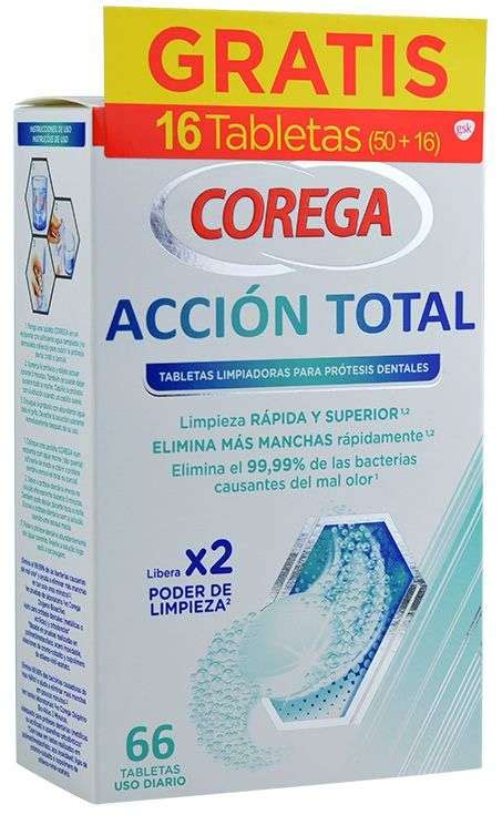 Corega Accion Total Limpiador Limpieza Protesis Dental 66 Tabletas