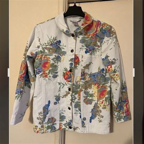 Susan Graver Style Jacket Women Medium All Over Print Floral White