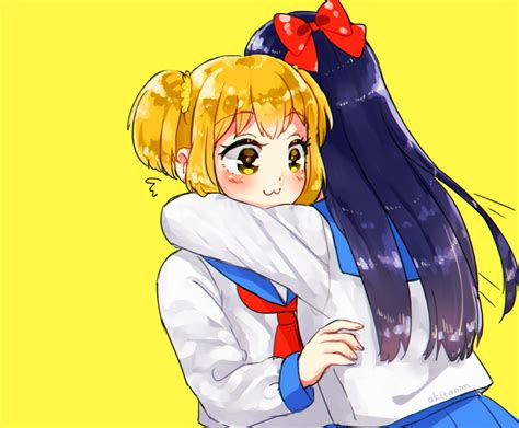 2girls Akitannn Blonde Hair Blue Hair Blush Bow Cat Smile Close Hug