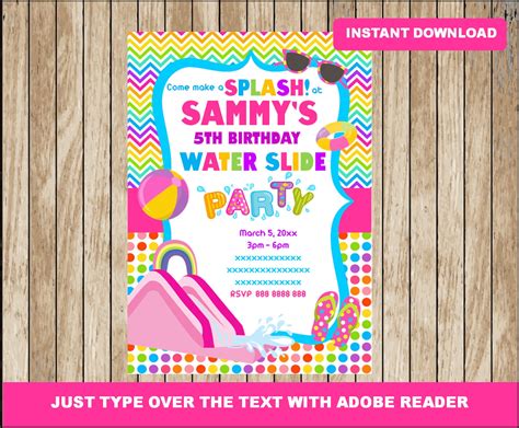 Printable Free Water Slide Invitation Template Water Slide Birthday