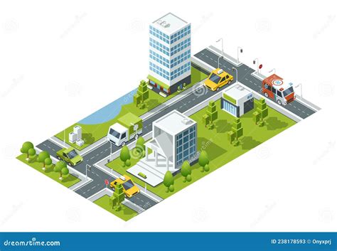 Mapa De Ciudades Isom Tricas Paisaje Urbano Con Edificios Y Transporte