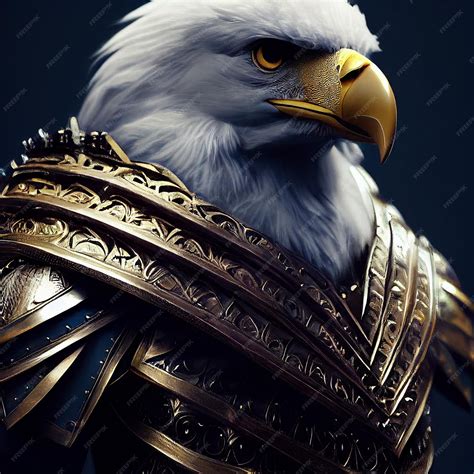 premium photo warrior bald eagle bird  golden soldier armor