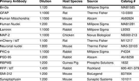 Primary antibody details for immunofluorescence. | Download Table