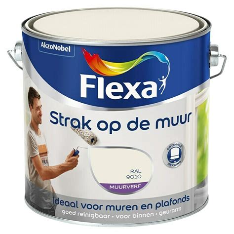 Flexa Strak Op De Muur Muurverf Mat Gebroken Wit RAL 9010 Wit 2 5 L