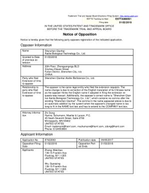 Fillable Online Notice of Opposition Opposer Information Applicant ...