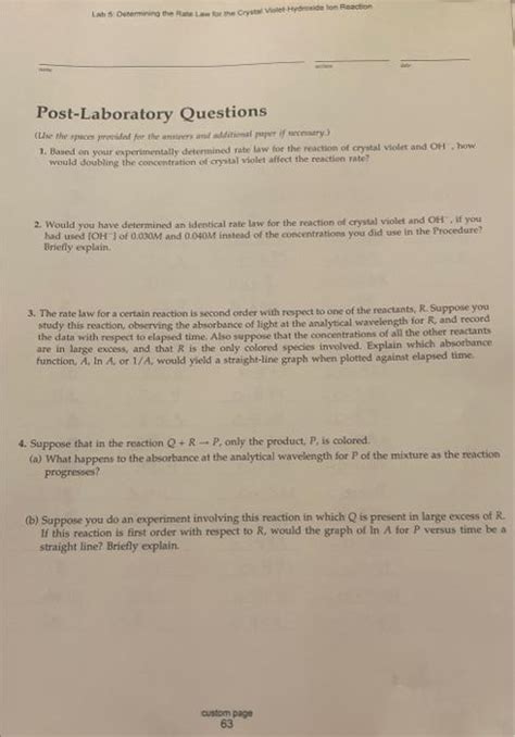 Solved Post Laboratory Questions 1 Based On Your Chegg