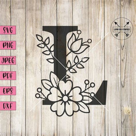 Floral letter L svg, floral alphabet svg, floral letters, floral alphabet, monogram font svg ...