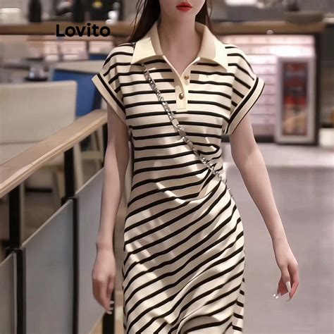 Lovito Casual Striped Colorblock Split Dress For Women Lne Multi