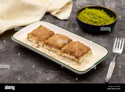 Cold Baklava Baklava With Milk On A Dark Background Mediterranean