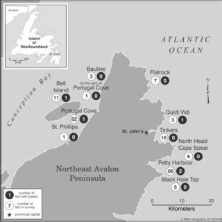 Map of areas in the Avalon Peninsula of Newfoundland where cod fish GI... | Download Scientific ...