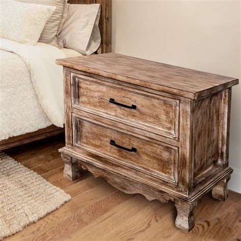 Rustic Distressed Solid Wood Drawer Nightstand Bed Side Table Bed