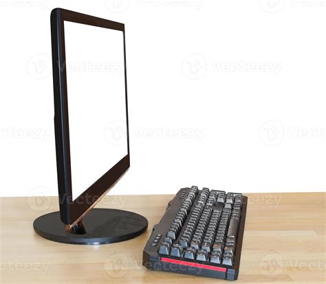 side view  computer black widescreen display  stock photo
