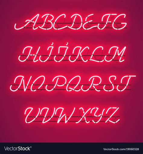 Glowing Red Neon Uppercase Script Font Royalty Free Vector