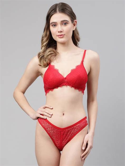 Buy Prettycat Red Women Cotton Bra Panty Embroidered Lingerie Set For