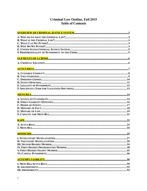 Crim Law Outline Table Of Contents Criminal Law Outline Fall