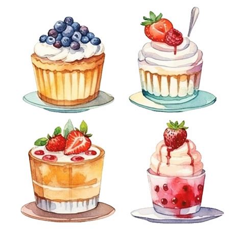 Vector De Pasteles Deliciosos Conjunto De Frutas Y Pasteles Vector De