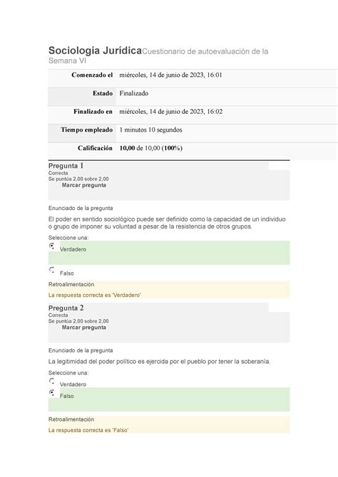 Sociología Jurídica Cuestionario de autoevaluación de la Semana VI 6