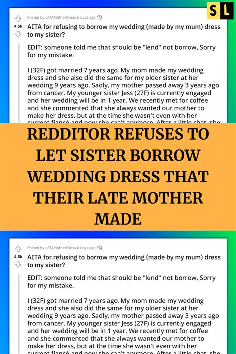 Redditor Refuses To Let Sister Borrow Wedding Dress That Their Late Mother Made Artofit