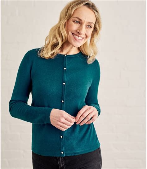 Dark Teal Pure Merino Womens Pearl Button Cardigan