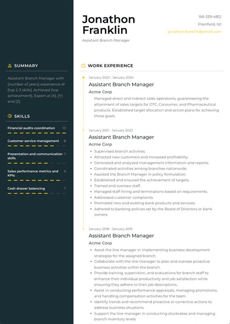 Assistant Branch Manager Resume Examples And Templates