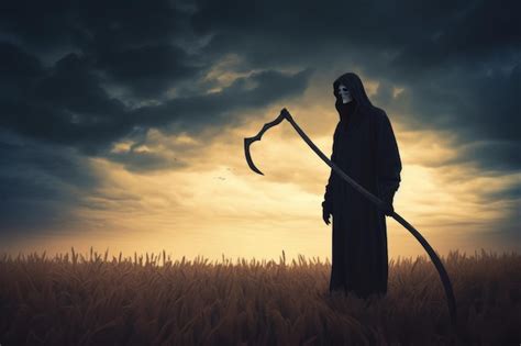 O Grim Reaper Fica Sozinho Sua Foice Uma Cena Dram Tica No Campo