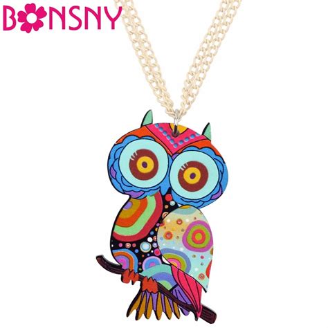 Bonsny Acrylic Owl Necklace Bird Pendant Chain Choker Animal Unique