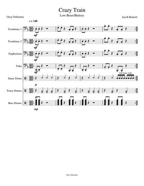 Crazy Train Sheet Music For Trombone Tuba Snare Drum Bass Drum And More Instruments Mixed