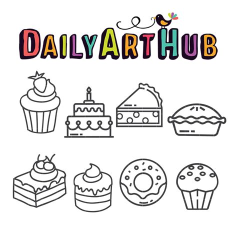 Sweet Dessert Outline Drawing Clip Art Set – Daily Art Hub // Graphics ...