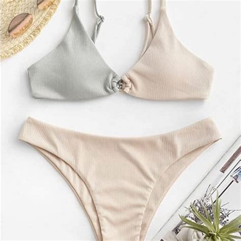 Zaful Swim Nwt Zaful Womens Two Tone Ribbed O Ring Cheeky Bikini