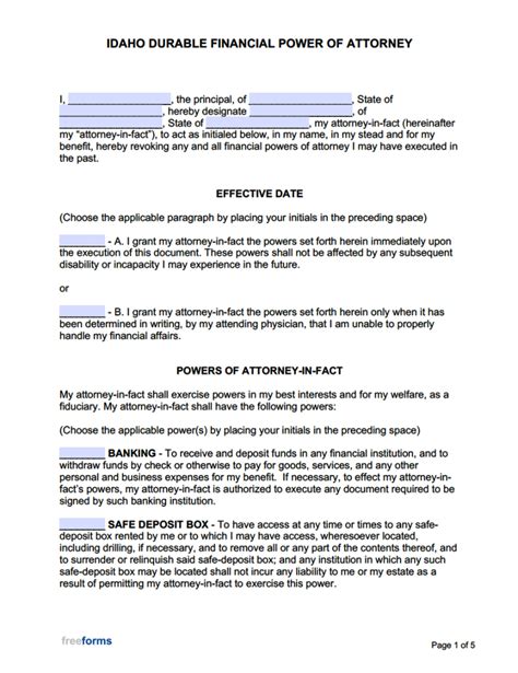 Printable Power Of Attorney Form Idaho Printable Forms Free Online