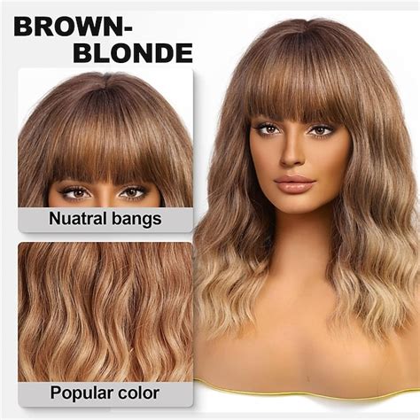 Short Wavy Blonde Wig With Bangs Short Blonde Brown Bob Wigs For Women