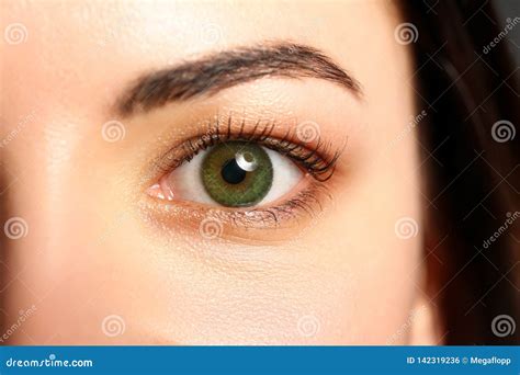 Female Left Emerald Green Coloured Eye Extreme Closeup Stock Photo