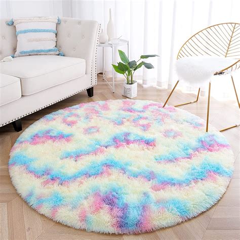 Homore Rainbow Area Rugs For Girls Room Cute Fluffy Floor Carpets For