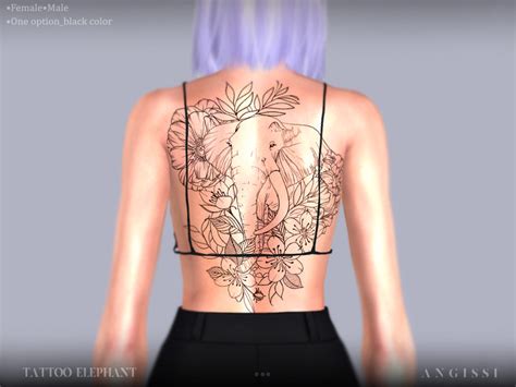 Tattoo Elephant By ANGISSI Created For The Sims Emily CC Finds